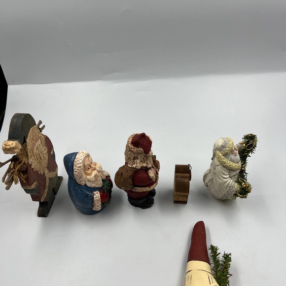 Vintage Lot 5 Christmas Santa Claus Figurines Primitive Old World Wooden Plush - Picture 2 of 14